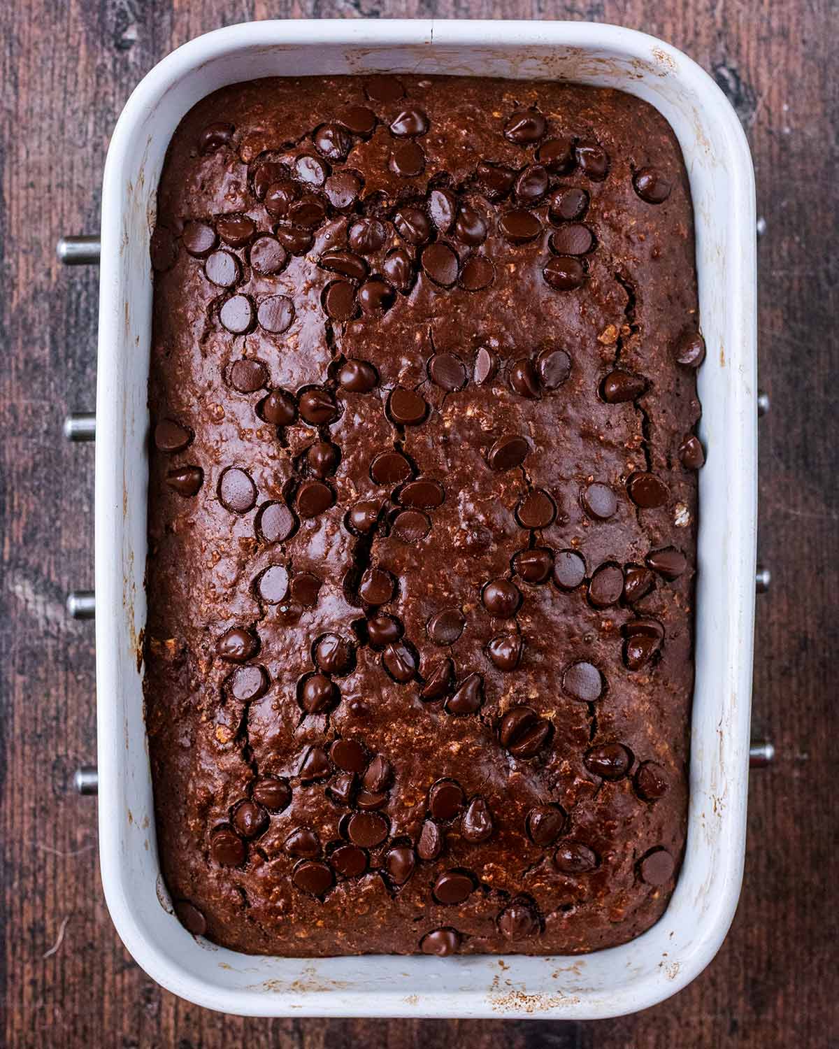 Cooked baked oats in the baking dish.