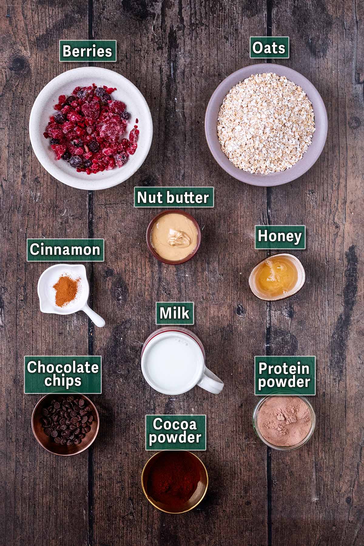 All the ingredients needed for this recipe with text overlay labels.