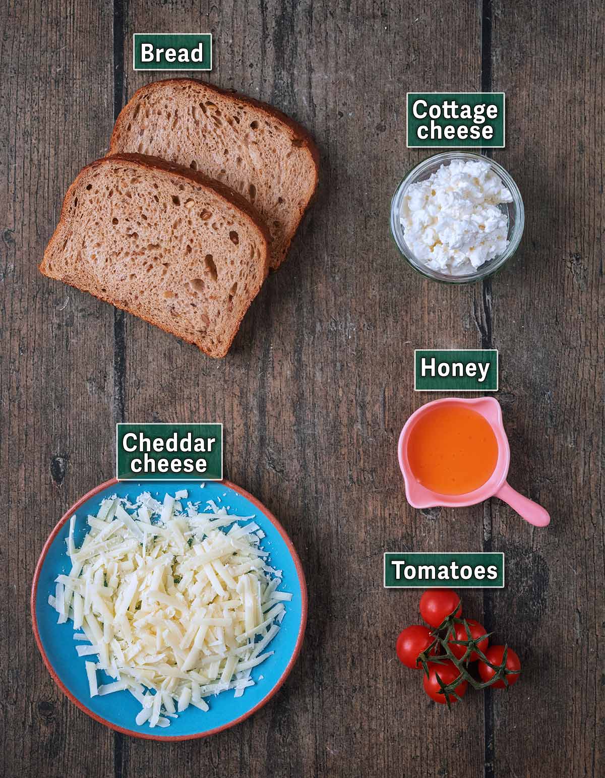 All the ingredients needed for this recipe with text overlay labels.