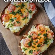 Cottage cheese grilled cheese with a text title overlay.