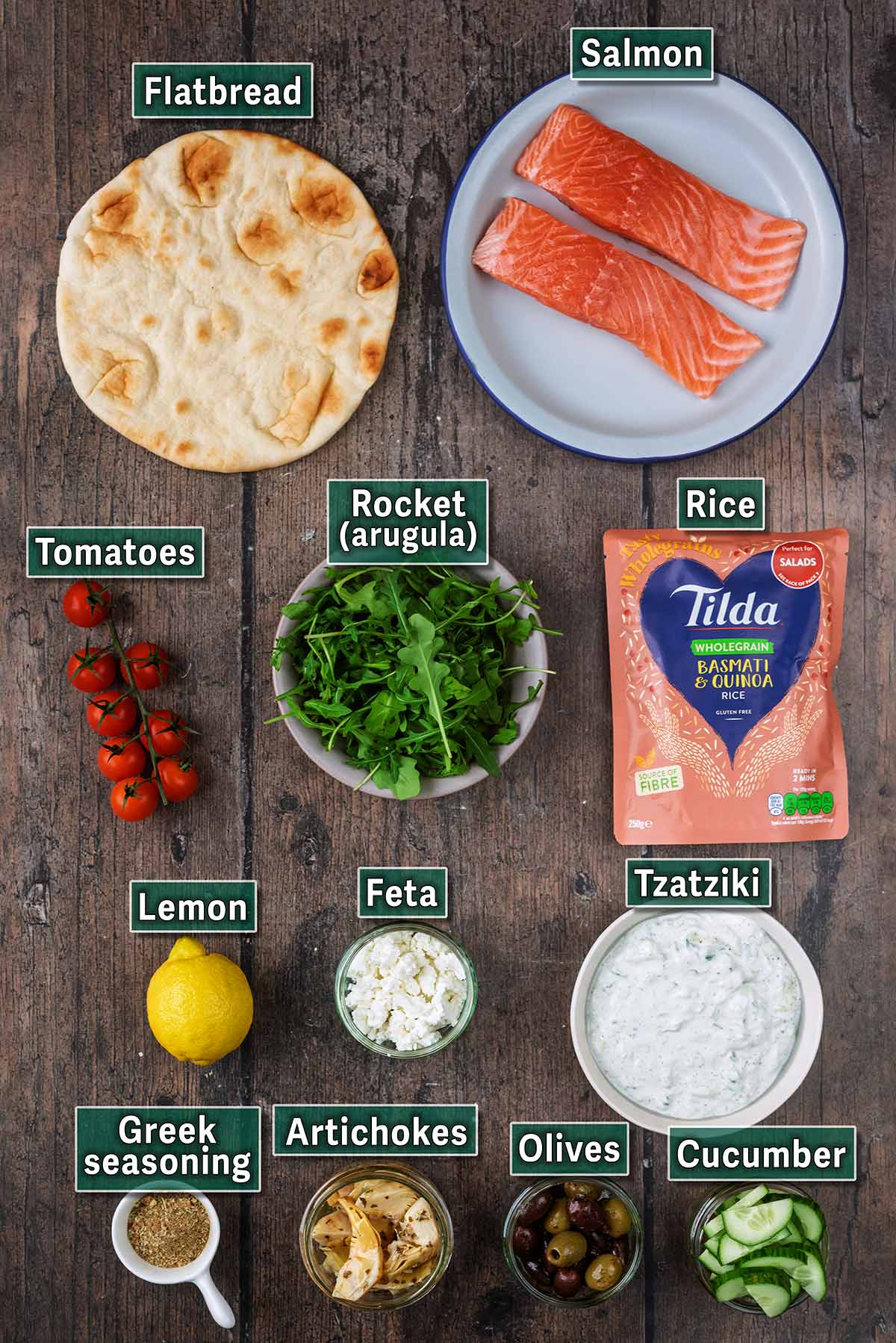 All the ingredients needed for this recipe with text overlay labels.