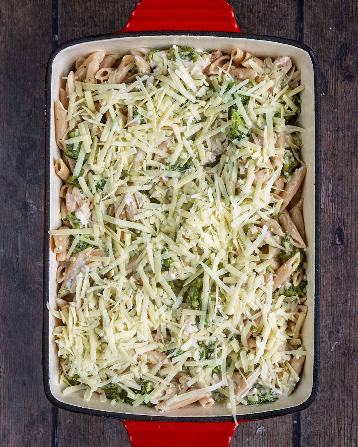 Grated cheese sprinkled over the top.
