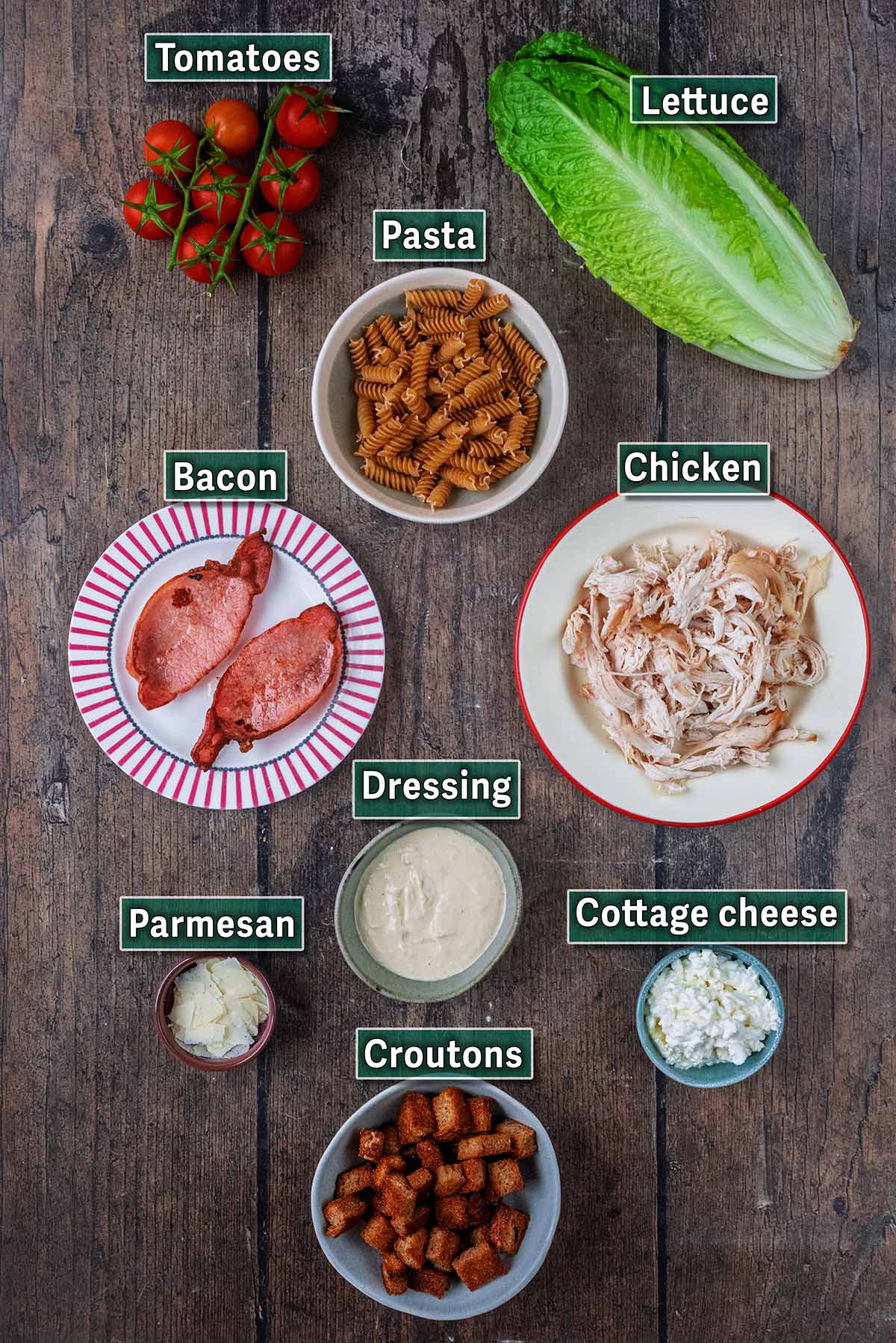 All the ingredients needed for this recipe with text overlay labels.