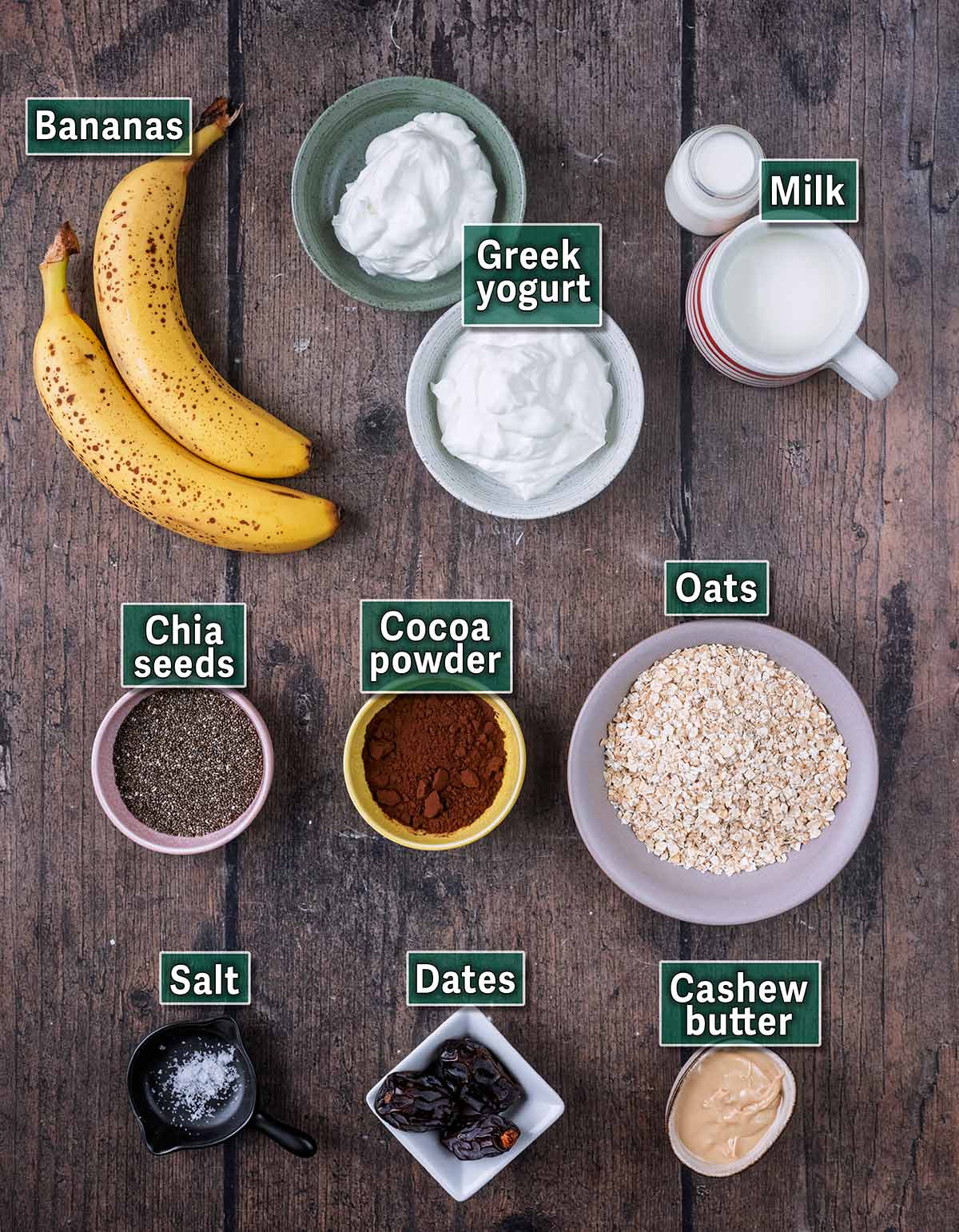 All the ingredients needed for this recipe with text overlay labels.