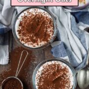 Tiramisu overnight oats with a text overlay title.