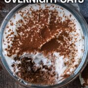 Tiramisu overnight oats with a text overlay title.