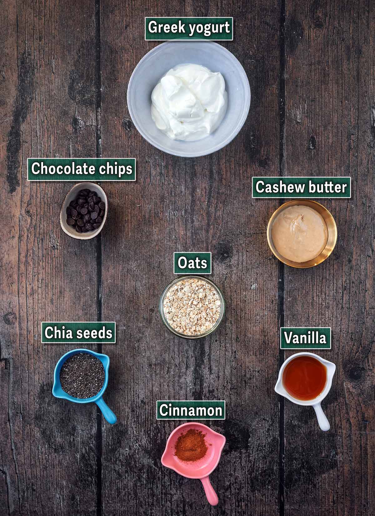 All the ingredients needed for this recipe with text overlay labels.
