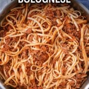 Hidden vegetable bolognese with a text overlay title.