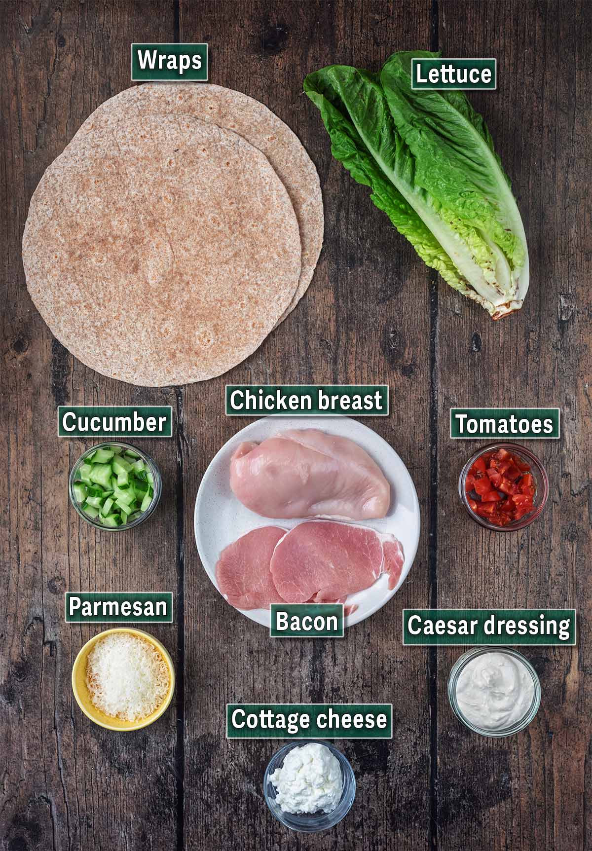 All the ingredients needed for this recipe with text overlay labels.