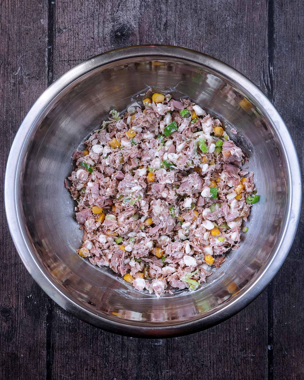 Everything mixed together in the bowl.
