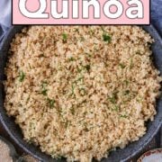 A bowl of cooked quinoa with a text title overlay saying How To Cook Quinoa.