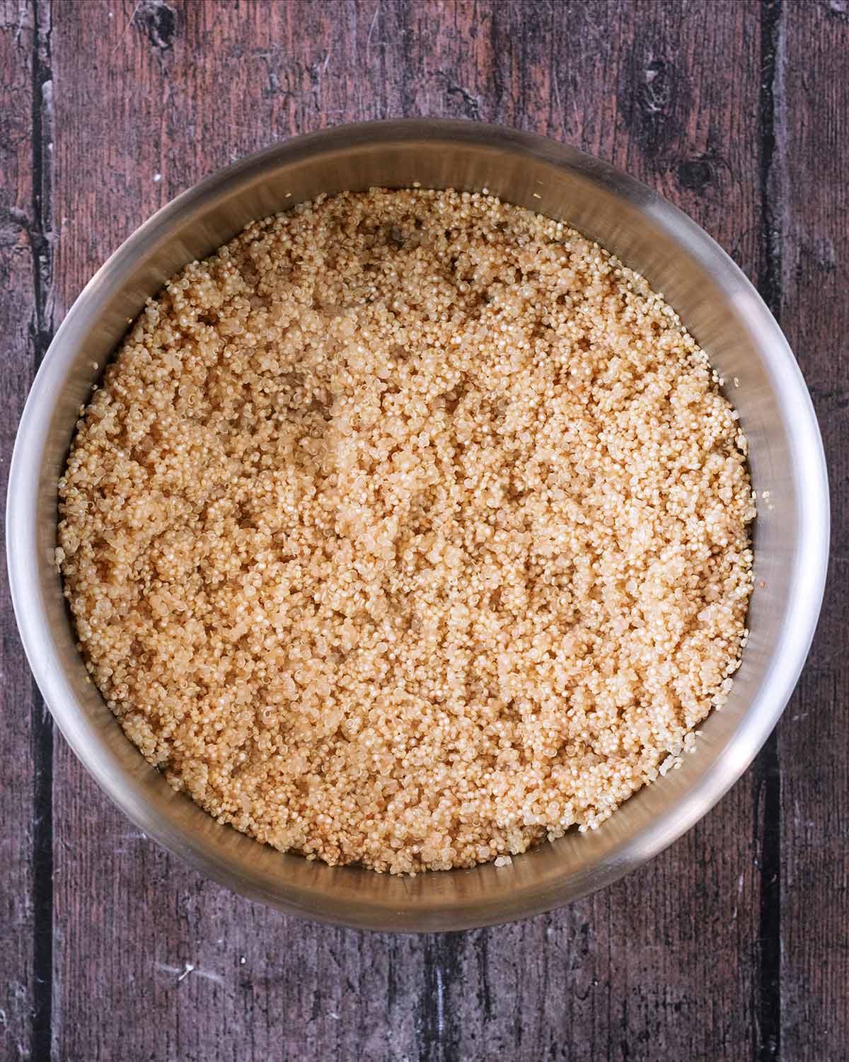 Cooked quinoa in the saucepan.