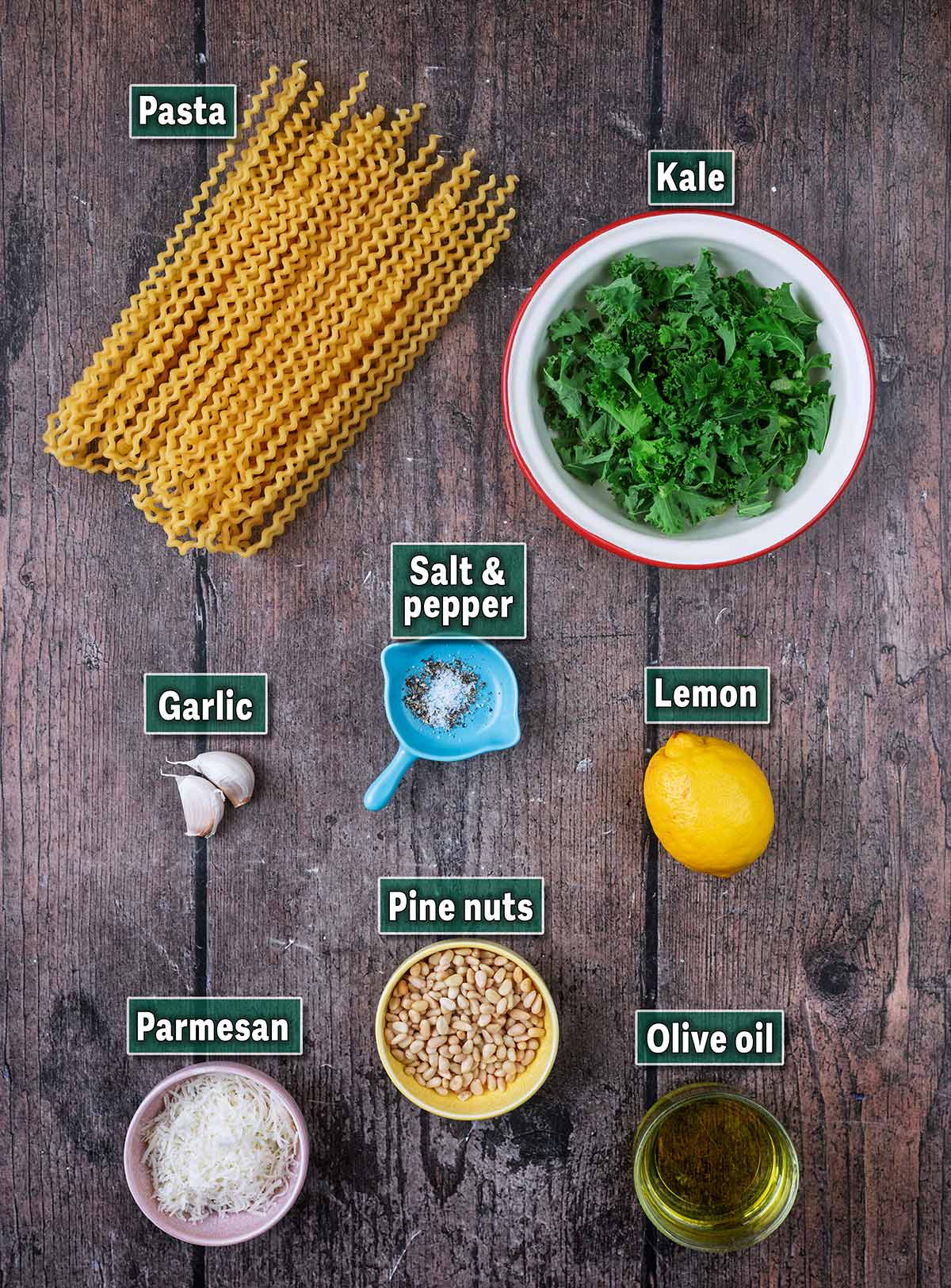 All the ingredients needed for this recipe with text overlay labels.