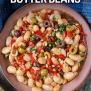 Marinated butter bens with a text overlay title.