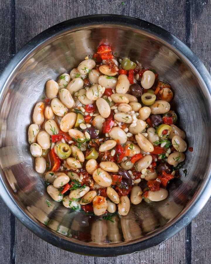 Everything mixed together in the bowl.