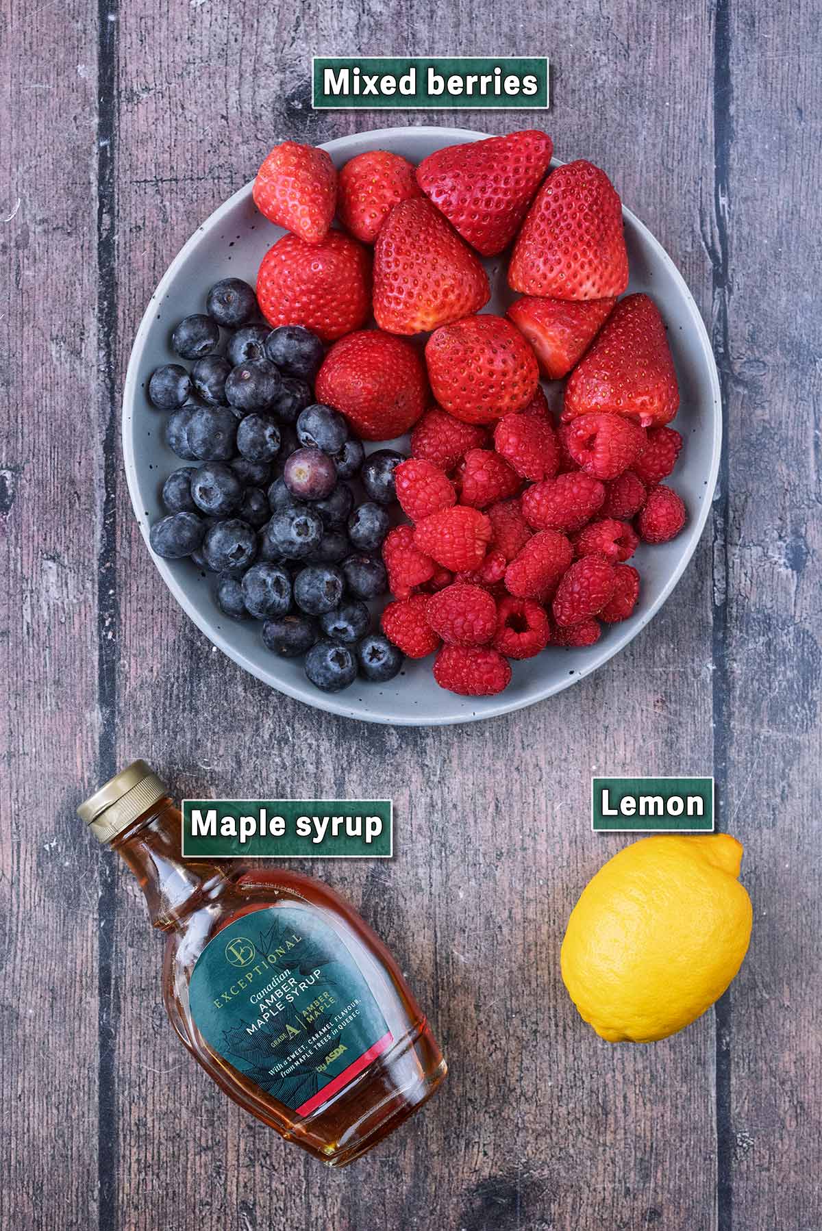 All the ingredients needed for this recipe with text overlay labels.