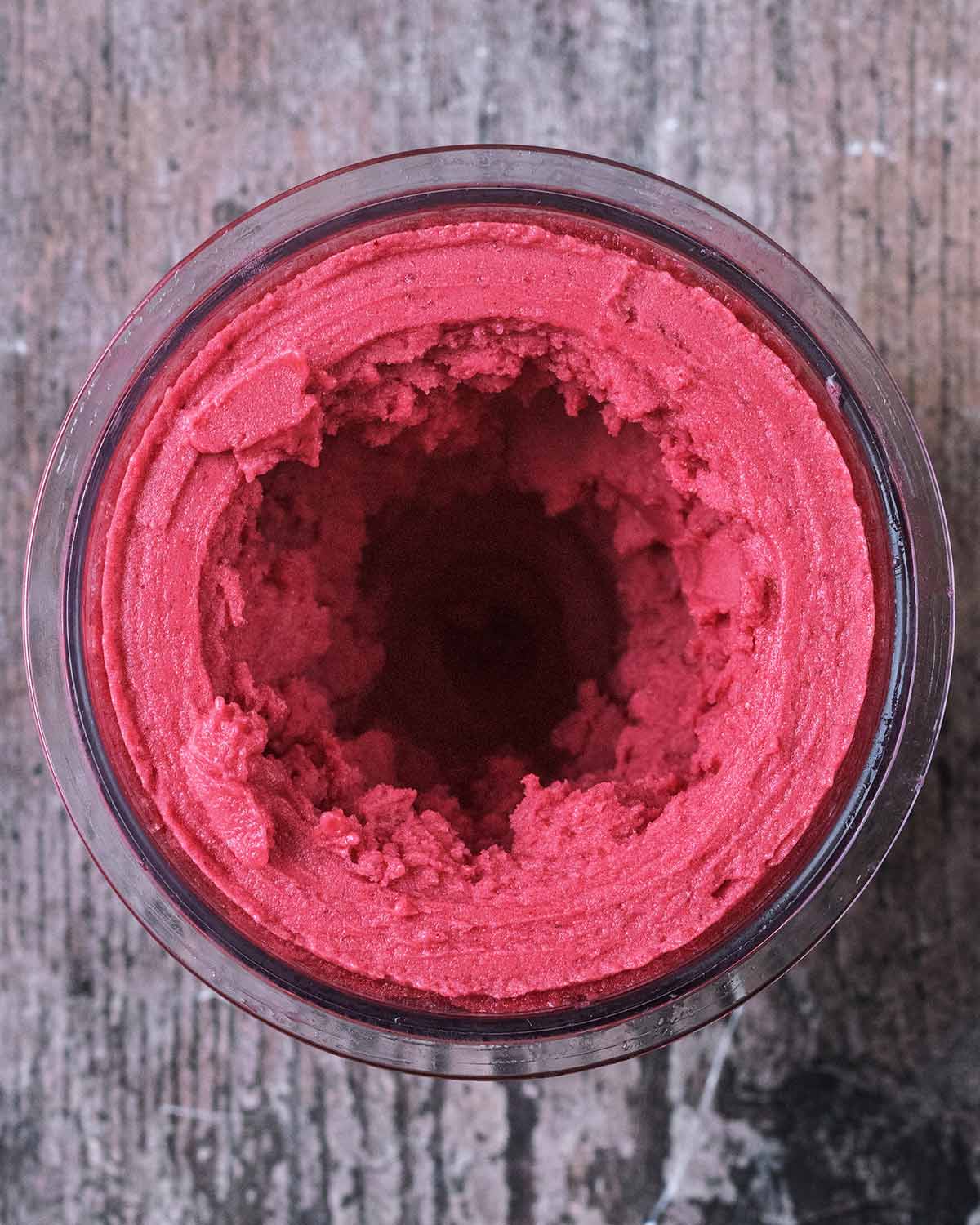 Processed berry sorbet with a creamy texture.