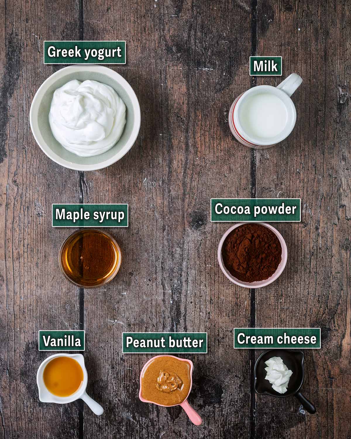 All the ingredients needed for this recipe with text overlay labels.