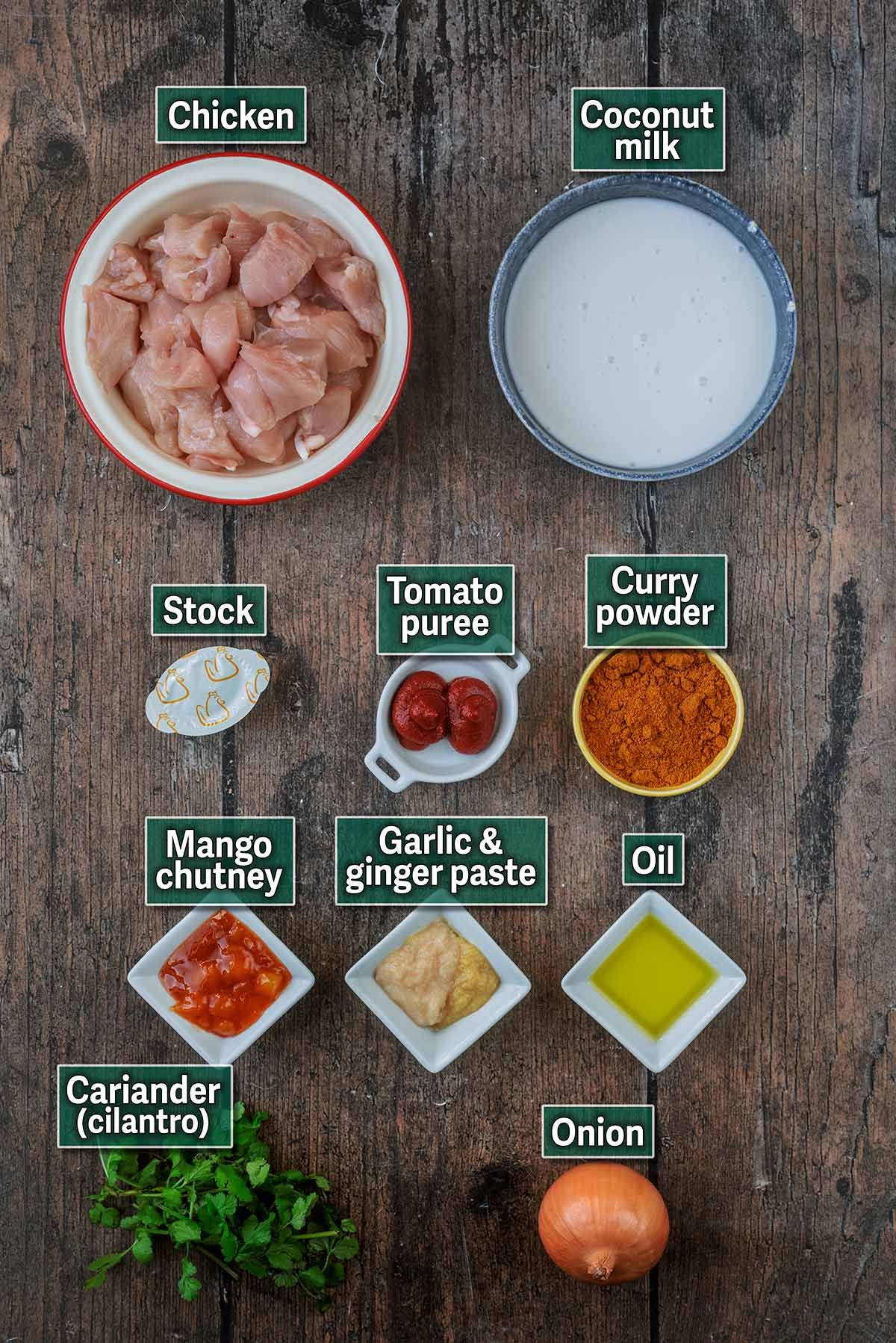 All the ingredients needed for this recipe with text overlay labels.