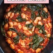 Slow cooker butter beans with a text overlay title.