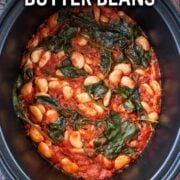 Slow cooker butter beans with a text overlay title.