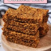 Carrot cake oat bars with a text overlay title.