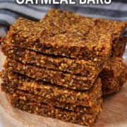Carrot cake oat bars with a text overlay title.
