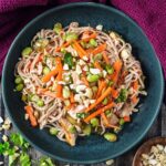 Cold noodle salad in a large round bowl.