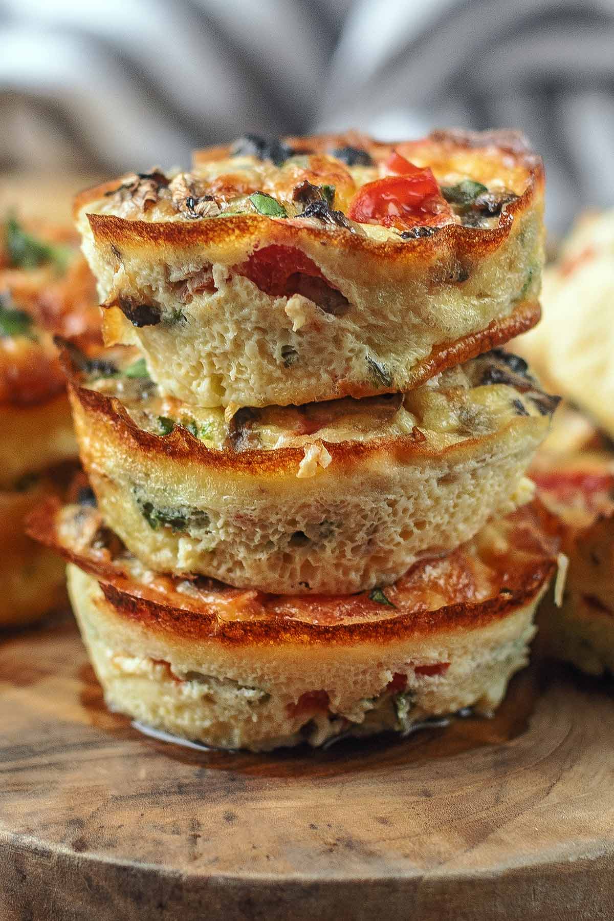 A stack of three vegetable egg bites.