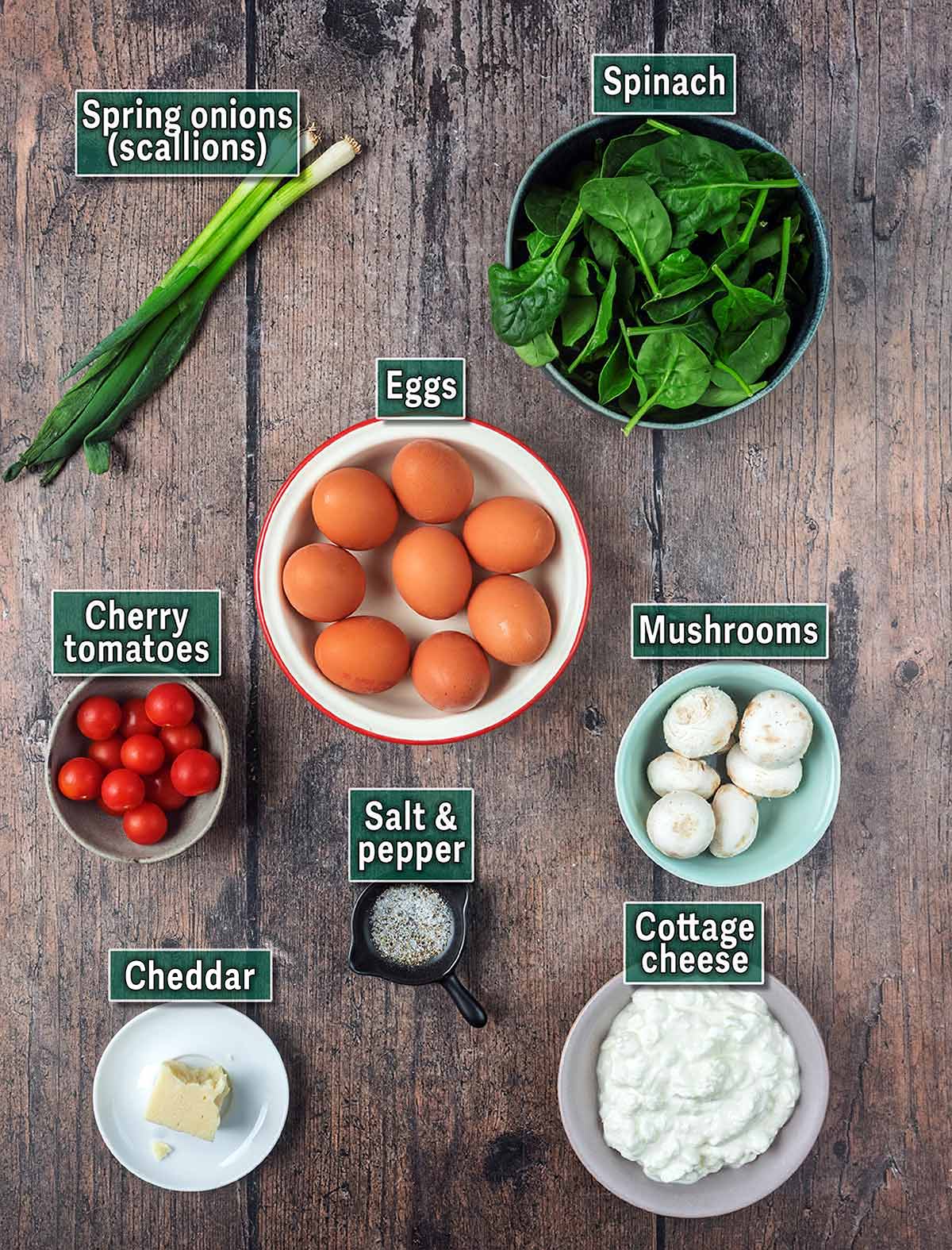 All the ingredients needed for this recipe with text overlay labels.