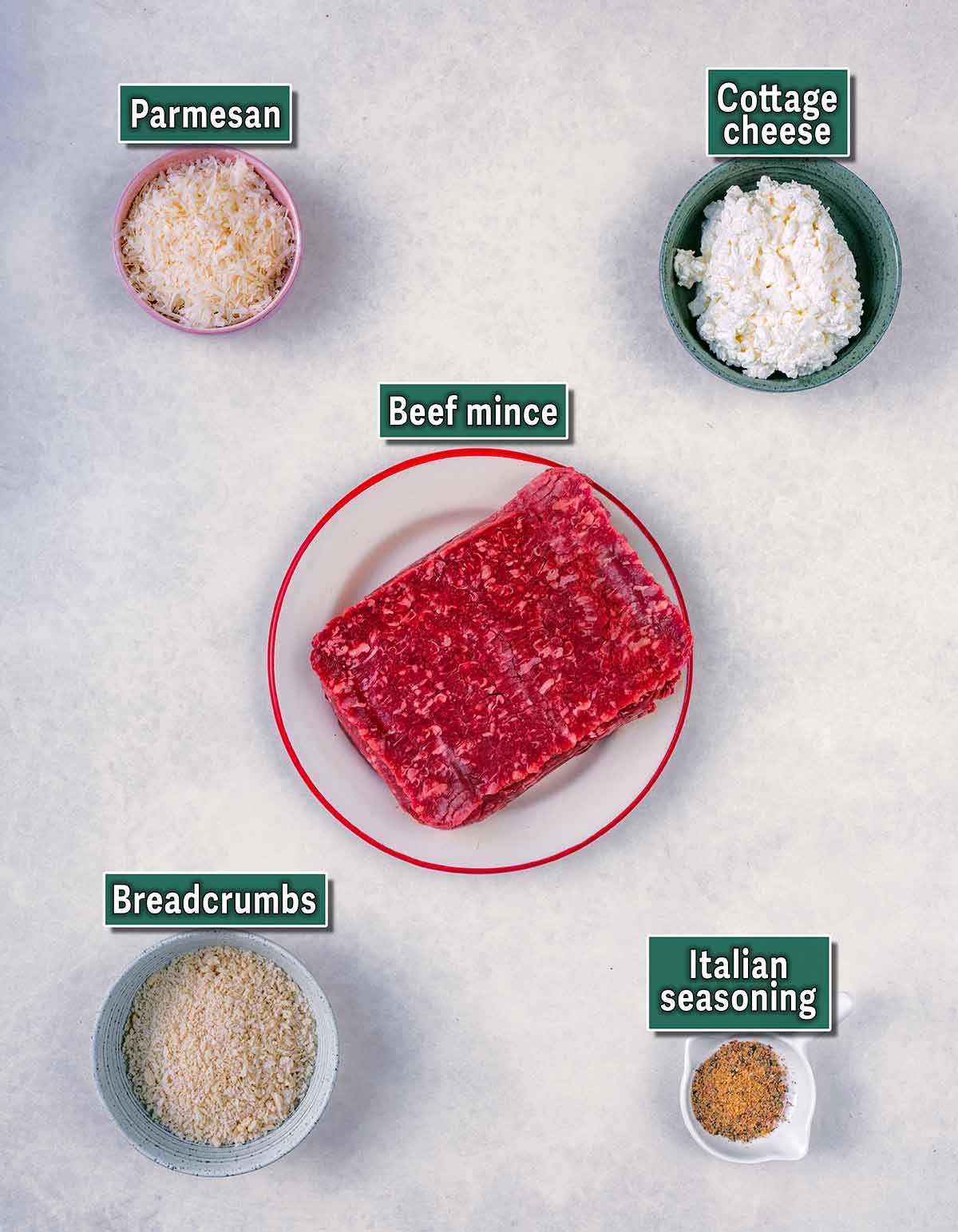All the ingredients needed for this recipe with text overlay labels.
