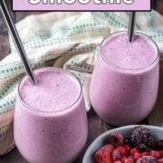 Cottage cheese smoothie with a text overlay title.