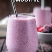 Cottage cheese smoothie with a text overlay title.