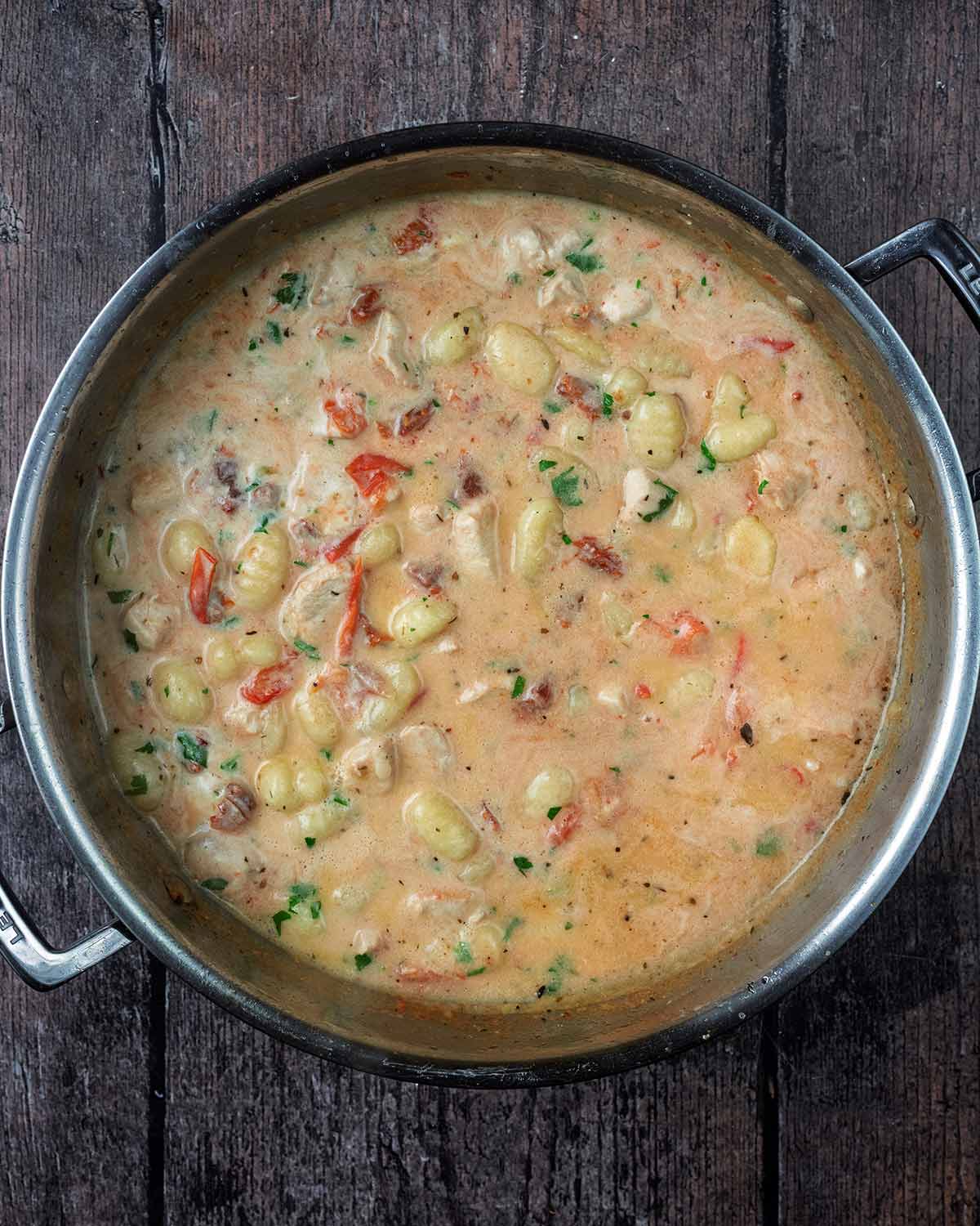 Everything mixed together in the pan.