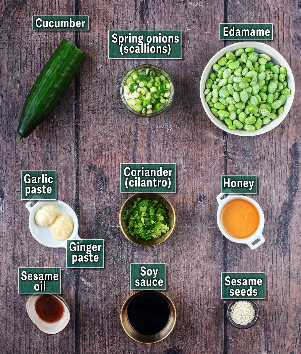 All the ingredients needed for this recipe with text overlay labels.