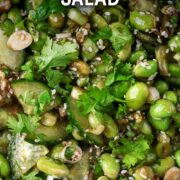 Cucumber edamame salad with a text title overlay.