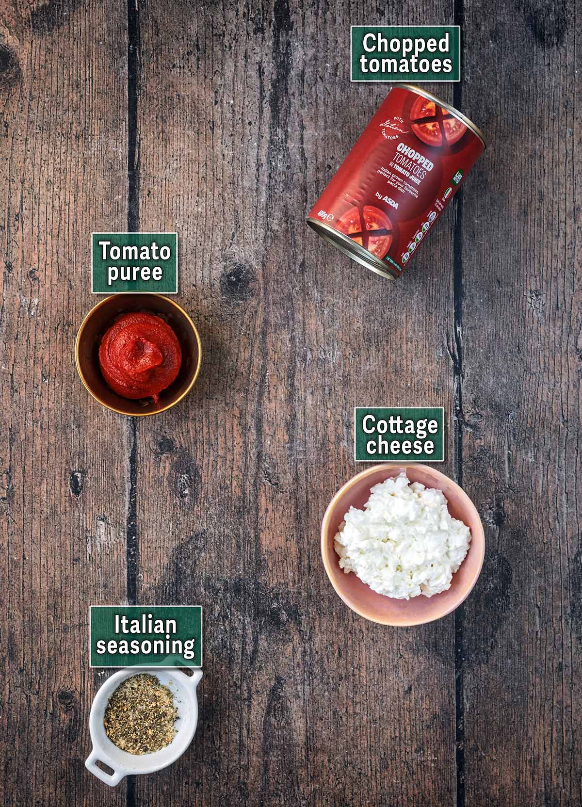 All the ingredients needed for this recipe with text overlay labels.