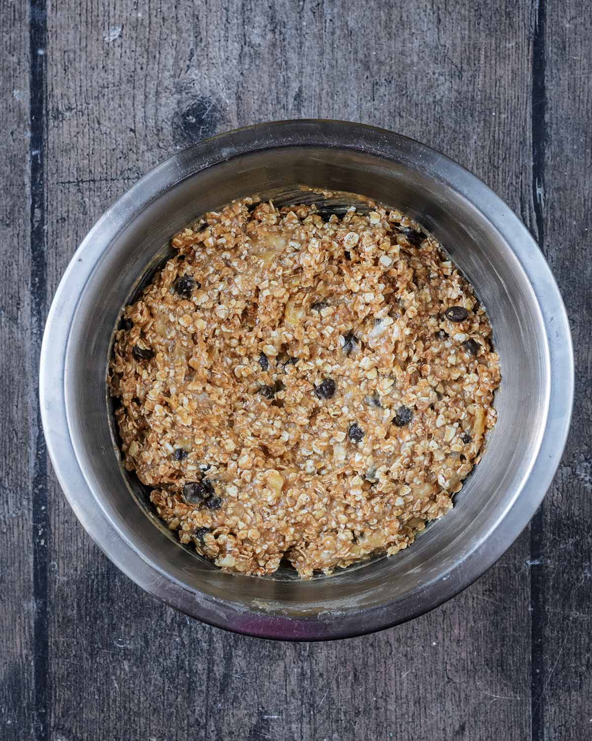 Everything combined in the mixing bowl.