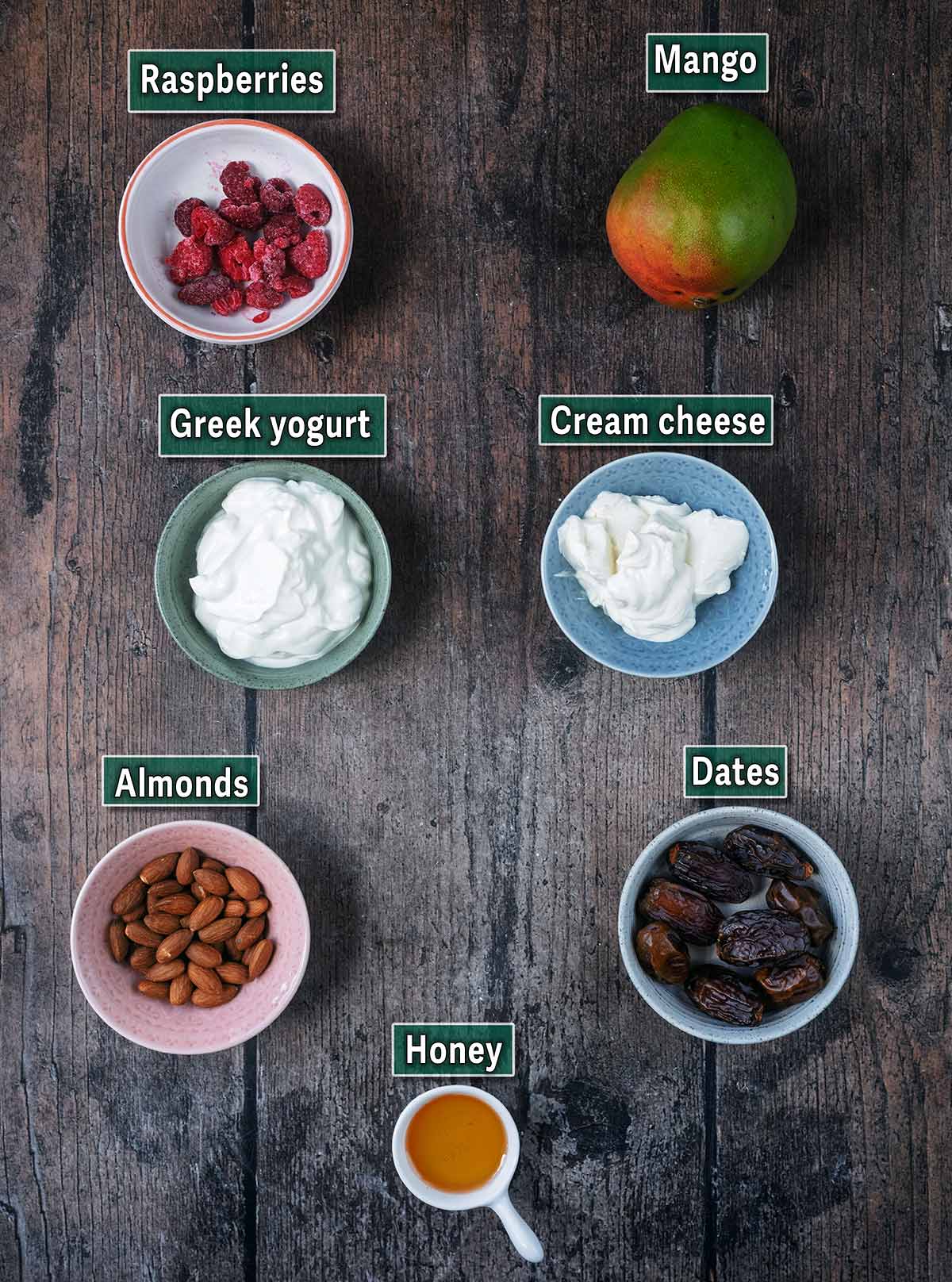 All the ingredients needed for this recipe with text overlay labels.