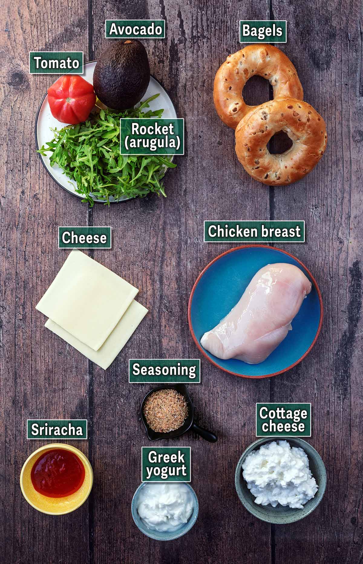 All the ingredients needed for this recipe with text overlay labels.