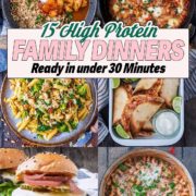 A collage of six meals with a text overlay title.