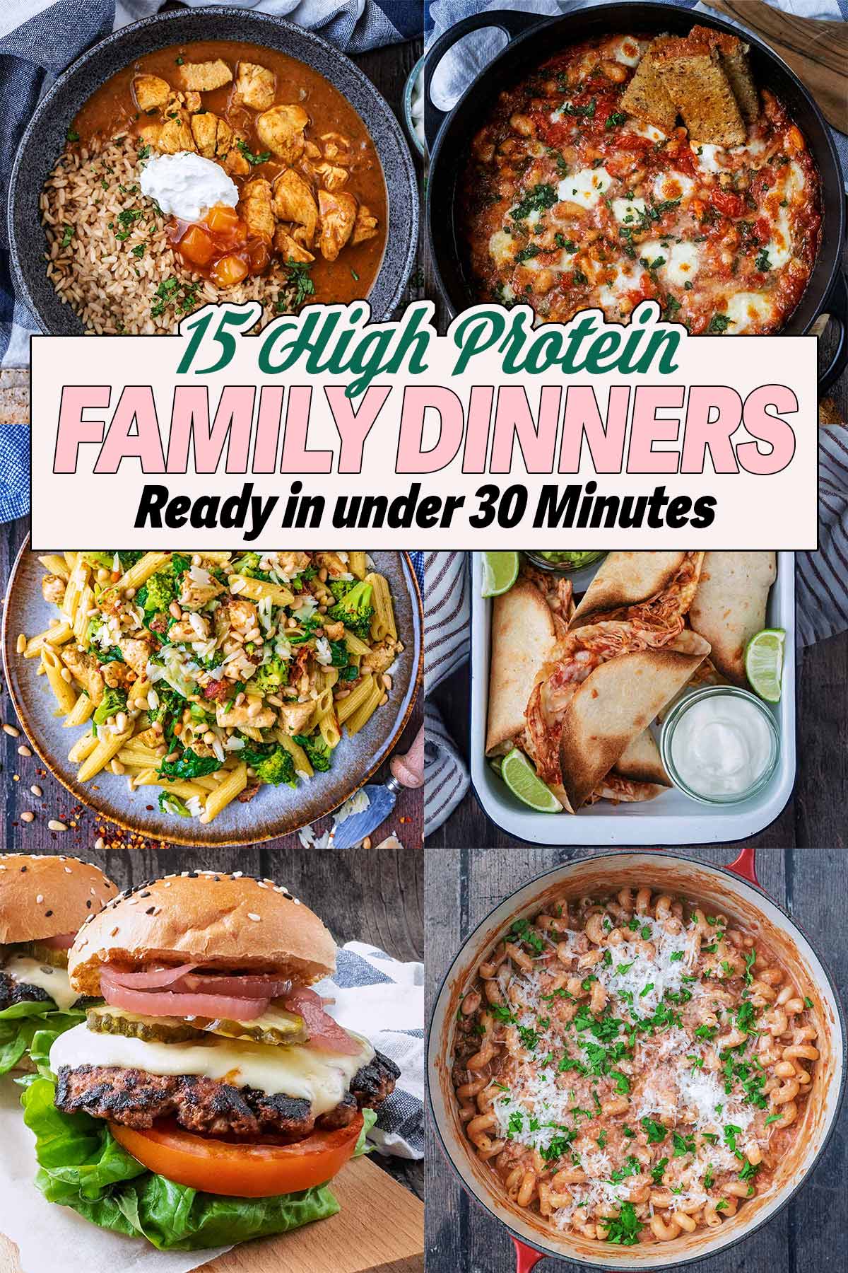 A collage of six meals with a text overlay title.