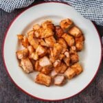 A plate of hot honey salmon bites.