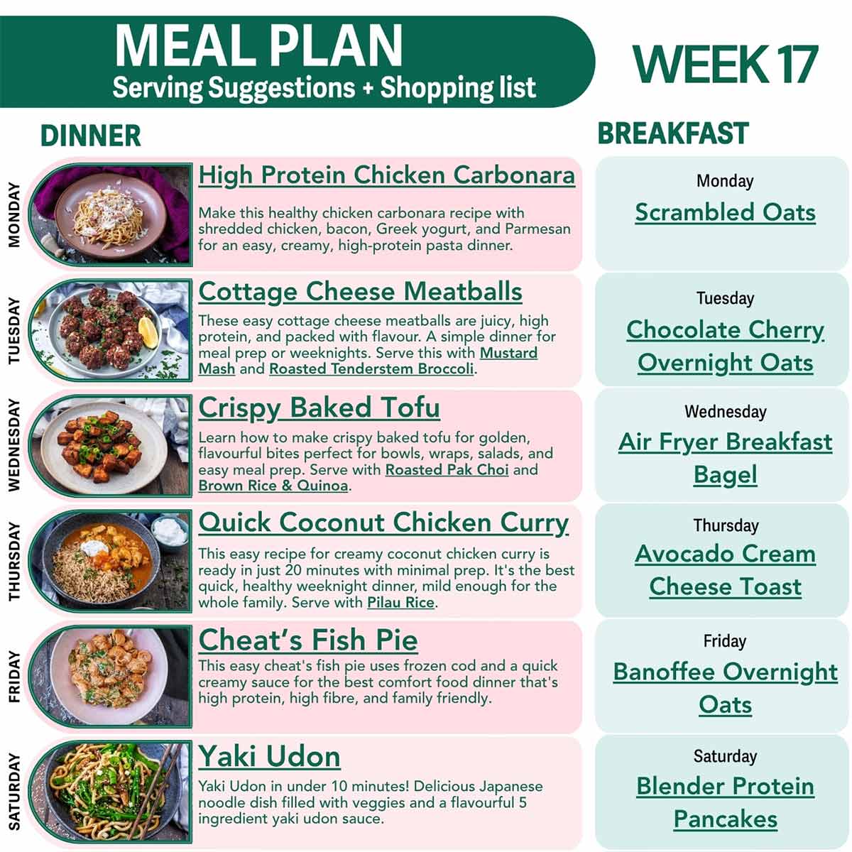 A sample of a meal plan.