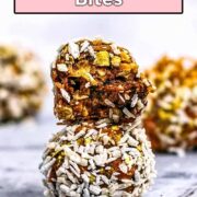 Raw carrot cake bites with a text overlay title.