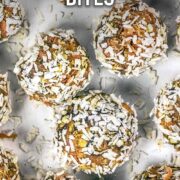 Raw carrot cake bites with a text overlay title.