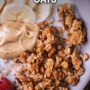 Scrambled oats with a text overlay title.