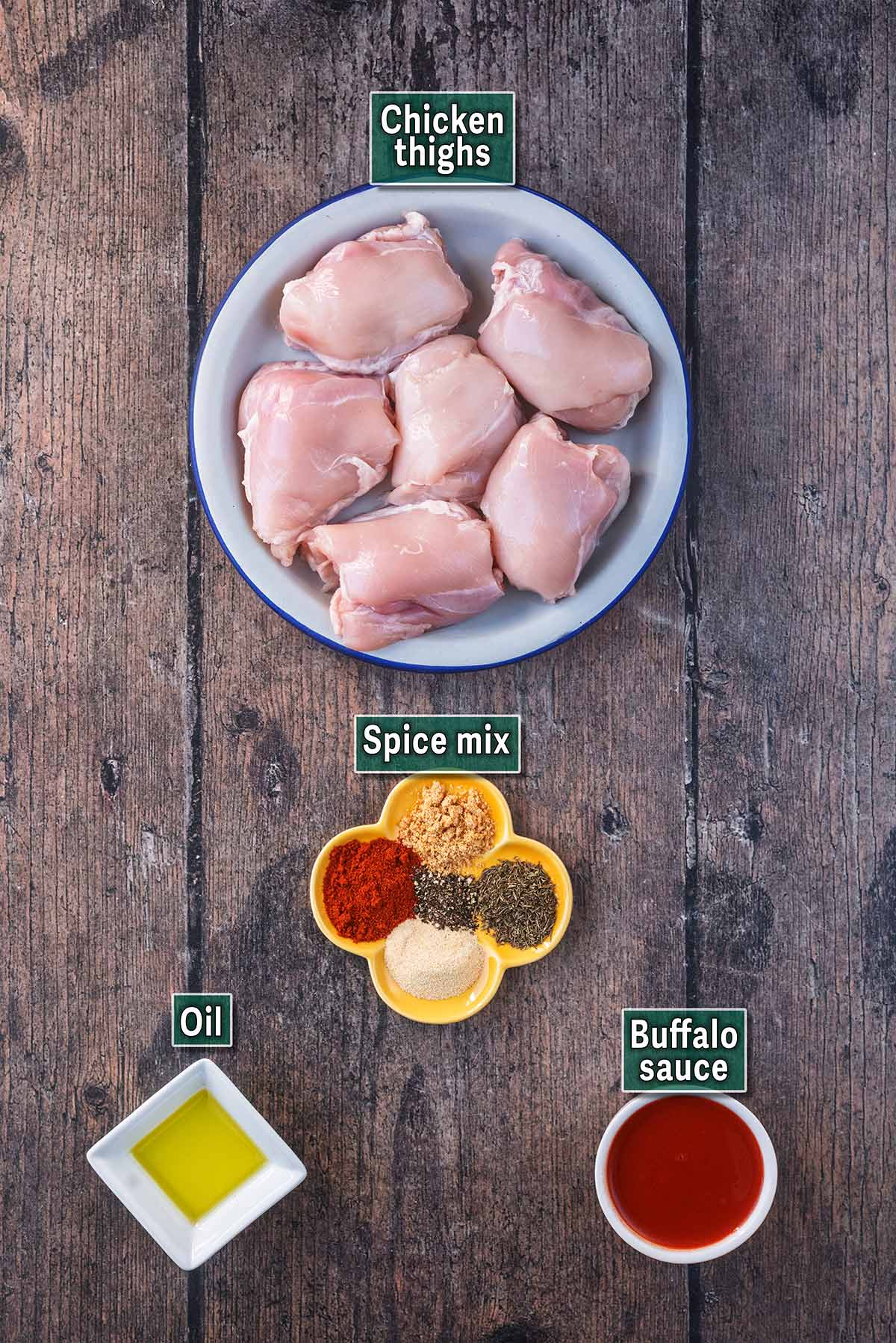All the ingredients needed for this recipe with text overlay labels.