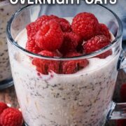 High fiber overnight oats with a text overlay title.
