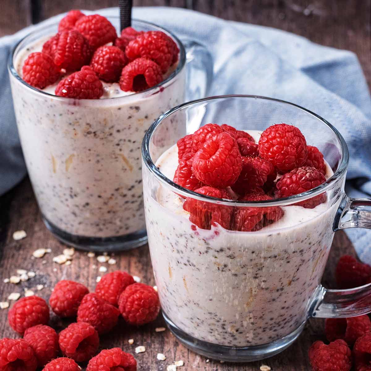 Two glasses full of high fibre overnight oats.